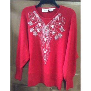 VINTAGE jeweled embellished Sweater RED top silk angora Cedars 90's Beaded